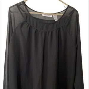 Sag Harbor Long Sleeves Black Semi-sheer Blouse Small